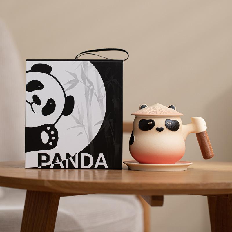 Panda Ceramic Office Drinking Cup Guochao Creative Souvenir Lettering Home Tea Water Filtration And Separation