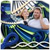 Double Hammock De Gardina 260×150 Cm GALAXIA® Blue Green Wooden Bar Cotton Double Hammock