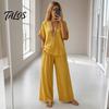 Muskelversteckende Hosen Color Block 2-teilige Sets für Damen, Kurzarm V-Ausschnitt Locker geschnittenes Hemd Damen Oberteil und Weite Hosen Passende Sets, Sommerurlaub