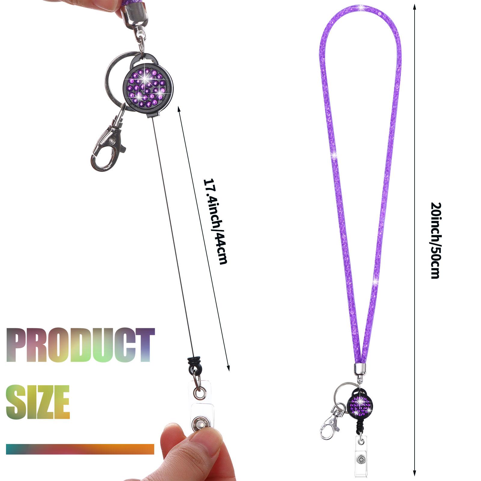 6 Pcs Crystal Lanyard Necklace Bling Rhinestone Card Holder With Lanyard With Retractable Badge Holder 1