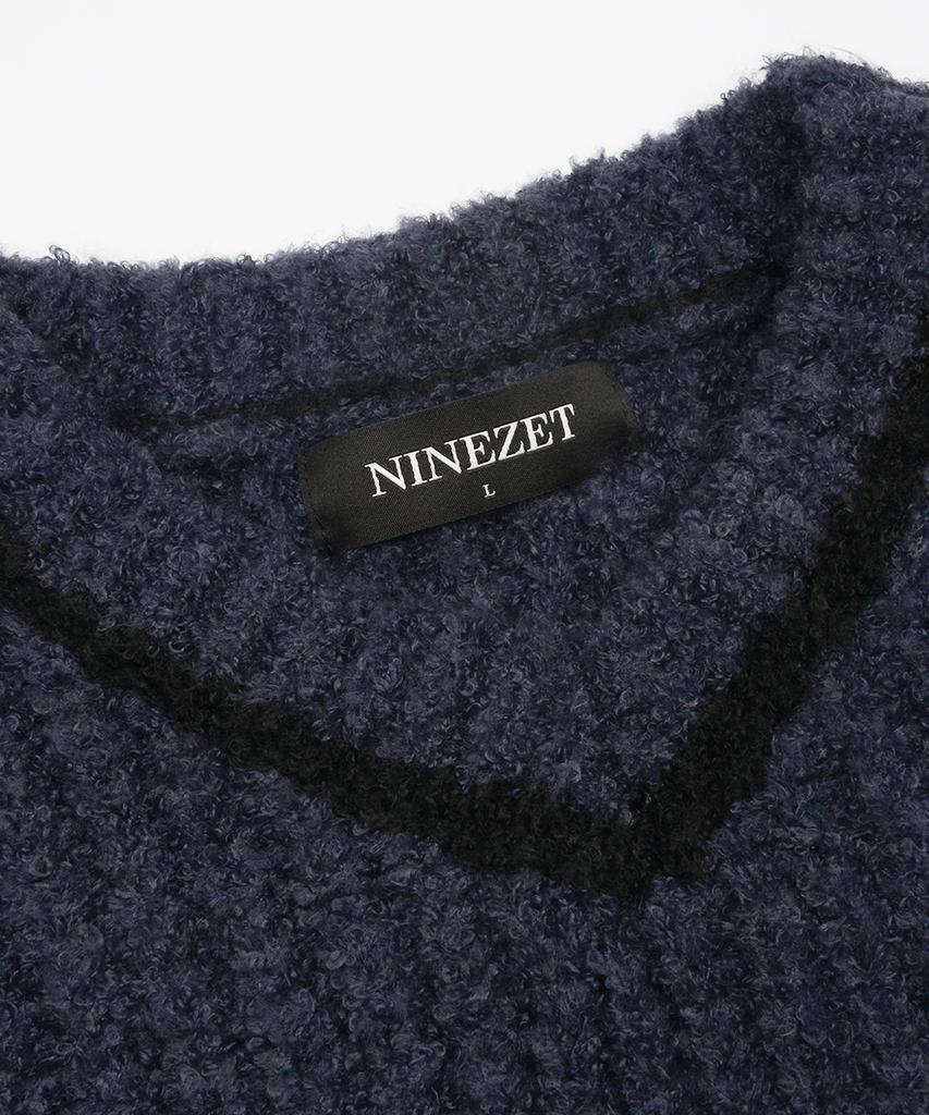 NINEZ V-Neck Boucle Oversized Knit (2 Colors)