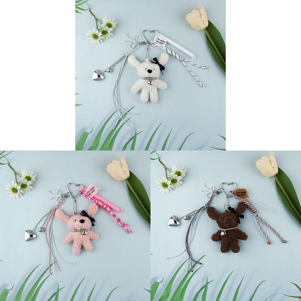 Cute Bear Keychain For Phones And Bags Pvc Decor With Heart Ribbon For Teens And Girls