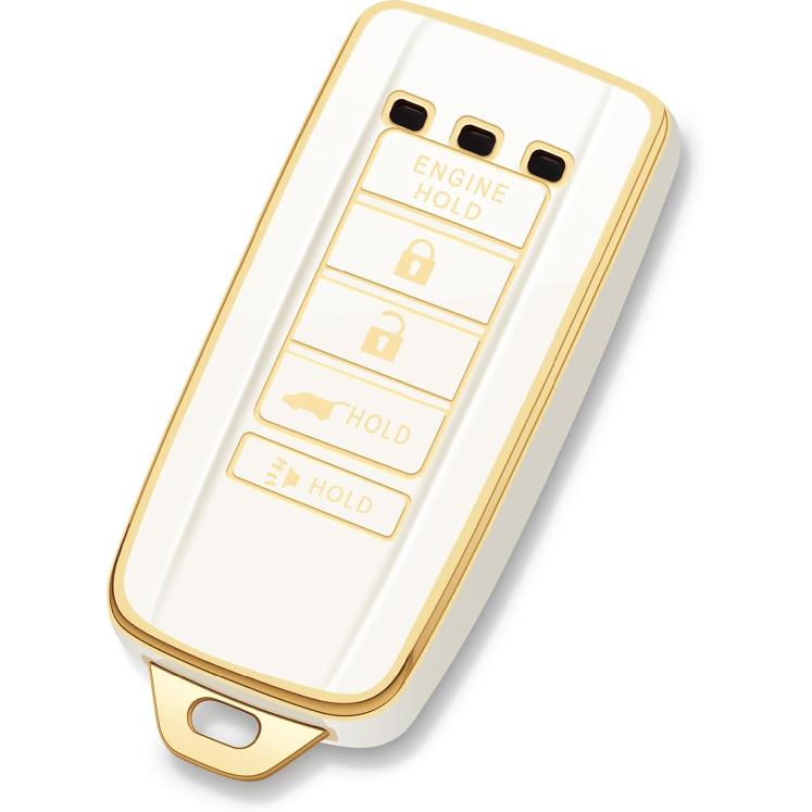 For Acura Key Fob Cover with Engine Hold Remote Start 5 Button Car Key Case Protector for Acura MDX RDX RLX TLX Black Gold Accessories 2017 2018