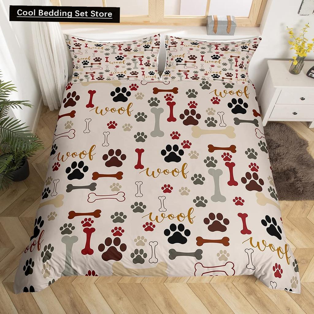 Svart Hundtass Kung Drottning Påslakan Valptassar Sängkläder Set Katt tass Rött Hjärta Kärlek Påslakan Mikrofiber Täckeöverdrag