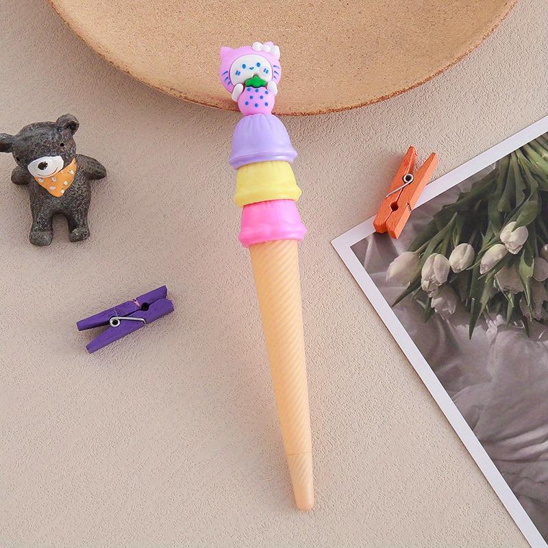 Back To School Season 10pcs 0.5mm Cat Cone Shape Gel Pen Shape Pen Cute Stationery Student Kitten Ice Cream Pen Signature Pen