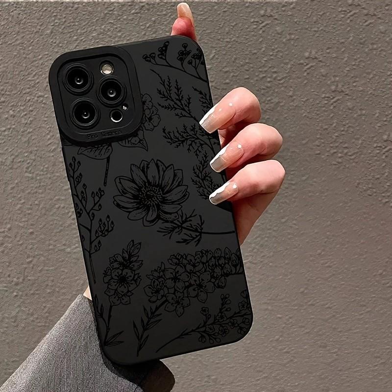 Fashion Black Flower Phone Case For iPhone 17e 17 16e 16 15 14 13 12 11 Mini Air Pro Max X XR XSMax Plus Soft Silicone Cover