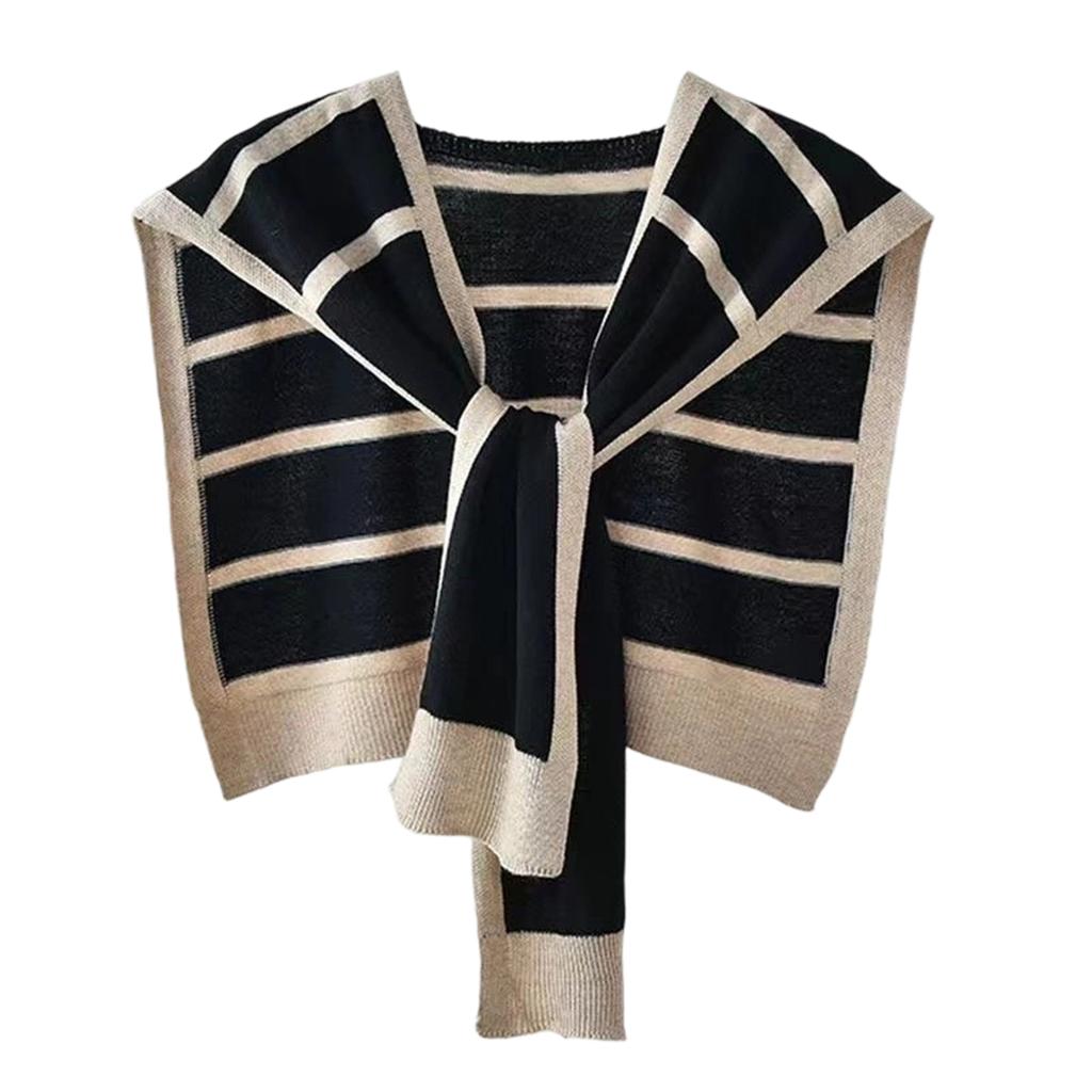 Knit Shawl Striped Fashion Trendy Chic Ladies Shoulder Wrap Stylish Black White Pattern Versatile Outerwear Elegant Accessory
