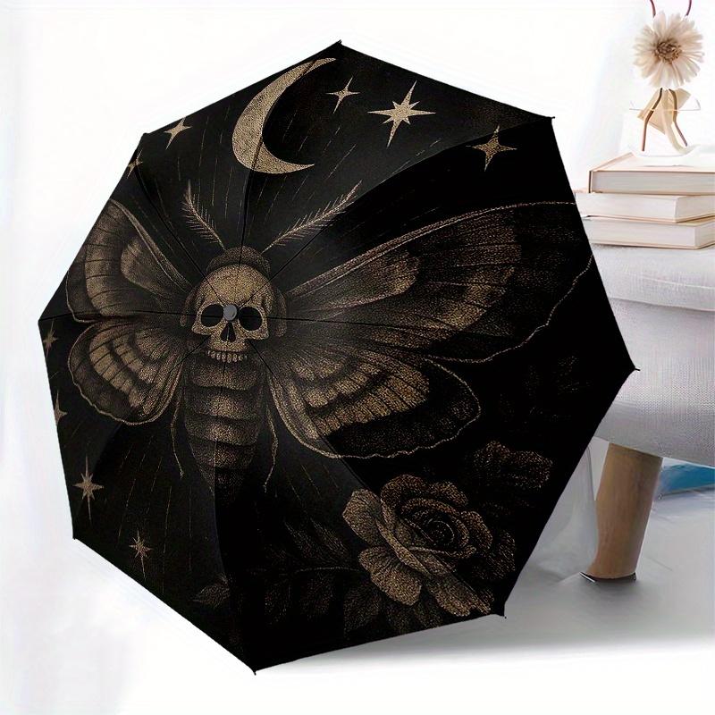Mystical Moth Moon Stars Circular Wall ArtUmbrella, Portable 3-Fold Compact Umbrella for Men & Women Gift