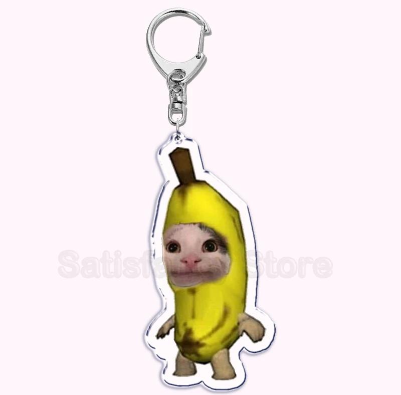 Creative Banana Cat with Heart Keychain for Accessories Bag Pendant Food Fruit Happy Cats Key Chain Ring Keychains Jewelry Gift