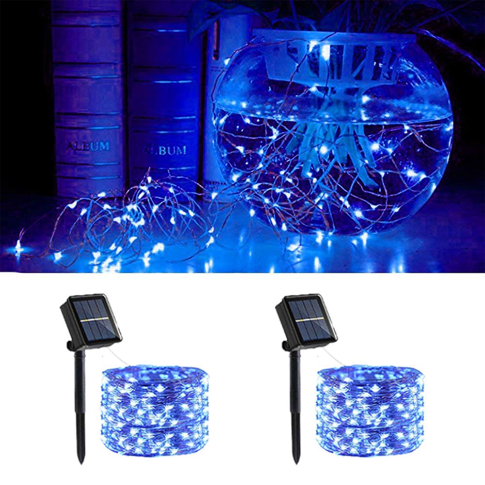 2pcs Solar Slivery Wire String Lights, 12M 100LED 8Modes Starry Lights, Bedroom, Garden, Party, Wedding Christmas Decor Lights