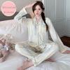 Korean Style Women's Pajamas: Spring Set with Chest Pads, Sweet Love Long Sleeves & Trousers, Suitable for Indoor & Outdoor Wear