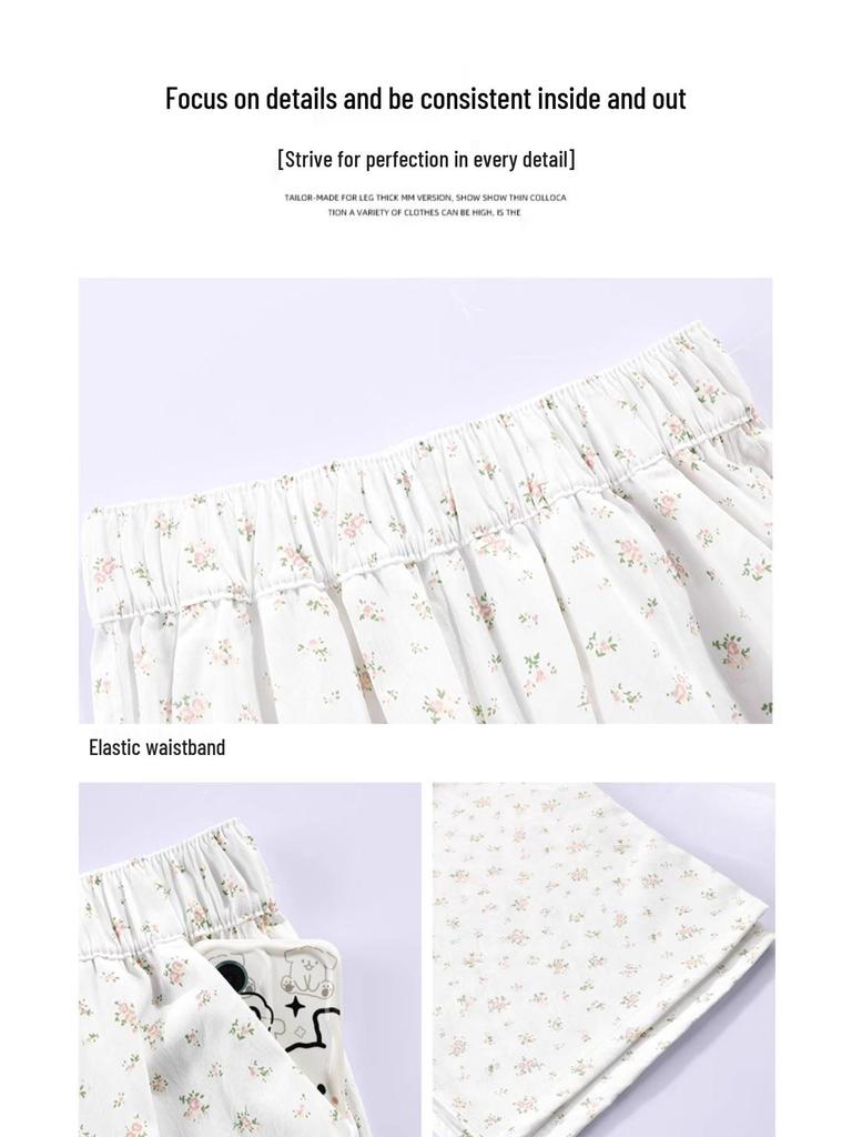 Women's White Ice Silk Floral Wide-Leg Pants - Yamamoto 2025 Collection for Spring, Summer, and Autumn - Casual, Petite, Textured Design