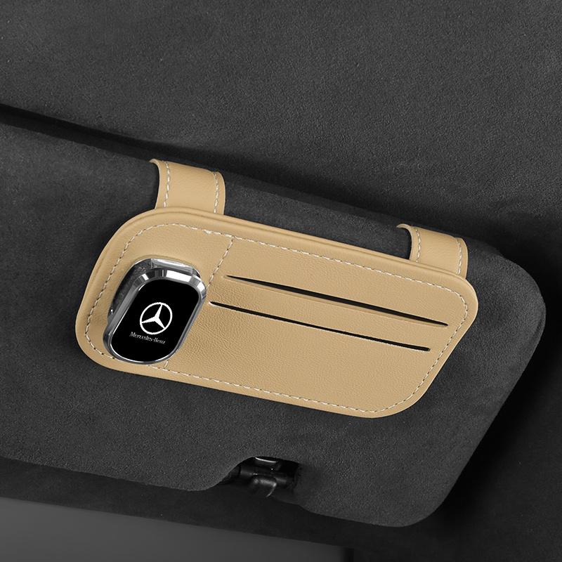 Car Emblem Sunshade Clip Sunglasses Holder Magnetic Leather Sunglasses Clip For Mercedes Benz A C Class W201 W210 W108 W204 AMG BV4