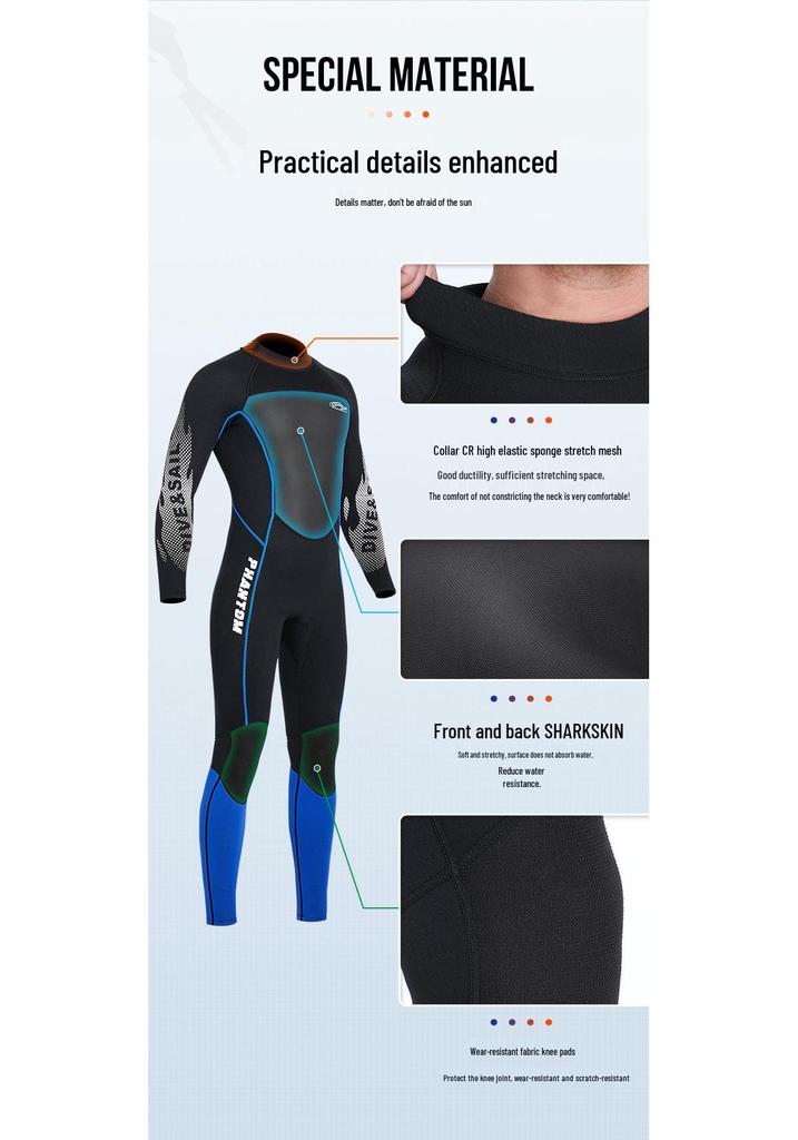 3MM Thick Full-Body Wetsuit: Warm Long Sleeve Diving, Snorkeling, Swimming, Surfing Suit.