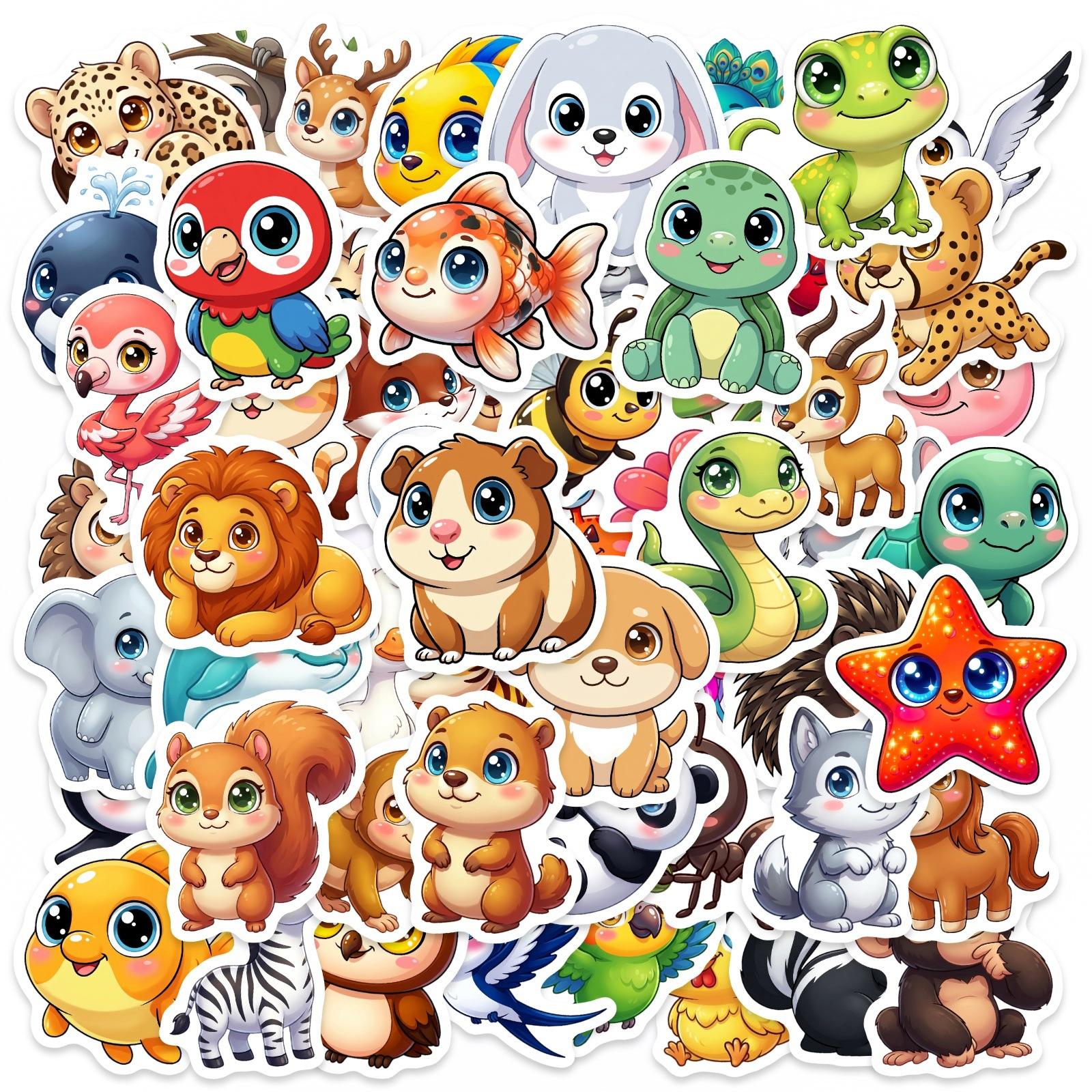 50 Cute Big-Eyed Cartoon Animal Stickers Cute Children S Handmade Decoration Reward Stickers Diy Graffiti Stickers