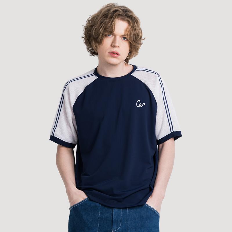 Custom Us Summer Cooling Shoulder Mesh Contrast Raglan Men S Round Short Sleeve T-Shirt Cxs25Mkrt602 Nav Navy/Xl