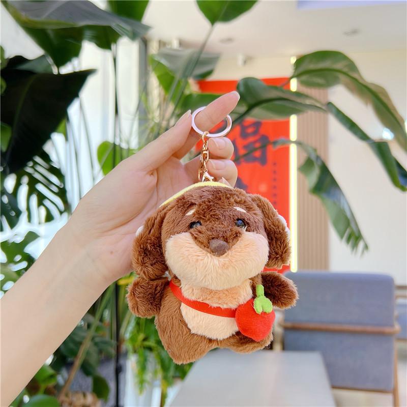 

Cute Dachshund Dog Plush Doll Keychain Bag Pendant Accessories Plush Doll Street Stall Doll Gift Toys Red satchel