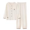 Women's Long-Sleeve Round Neck Pajama Set with Bra Pads, Wearable Outside, Cloud Cotton Loungewear