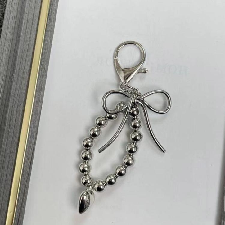 Fashion Heart Bowknot Beaded Keychain Pendant Backpack Handbag Charm Pendant Hangings Decoration Sweet Pendant Gift