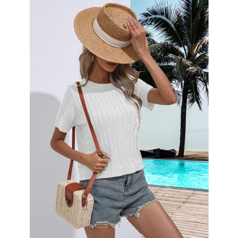 Short-sleeved Pullover Sweater Spring and Summer New Round Neck Solid Color Sweater for Women