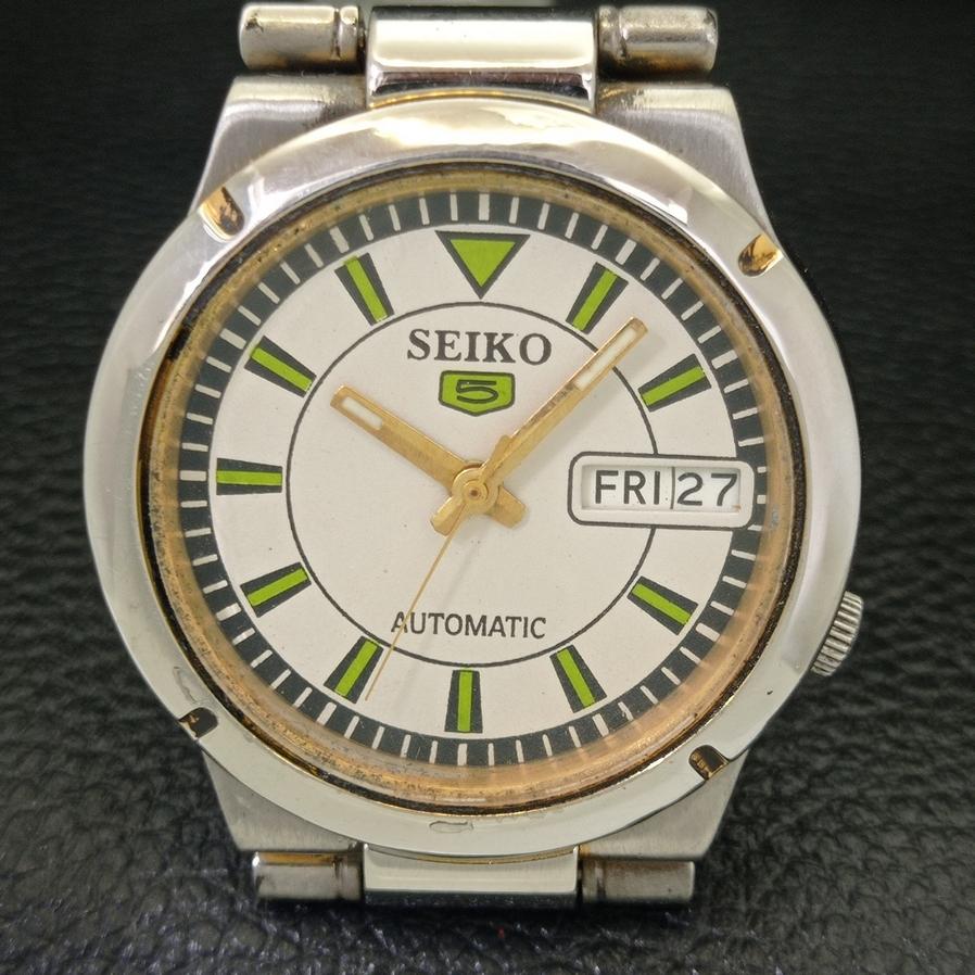 USED RARE SEIKO 5 AUTOMATIC 7S26B JAPAN MENS DAY/DATE WHITE DIAL WATCH A427912-2 R1054-a427912