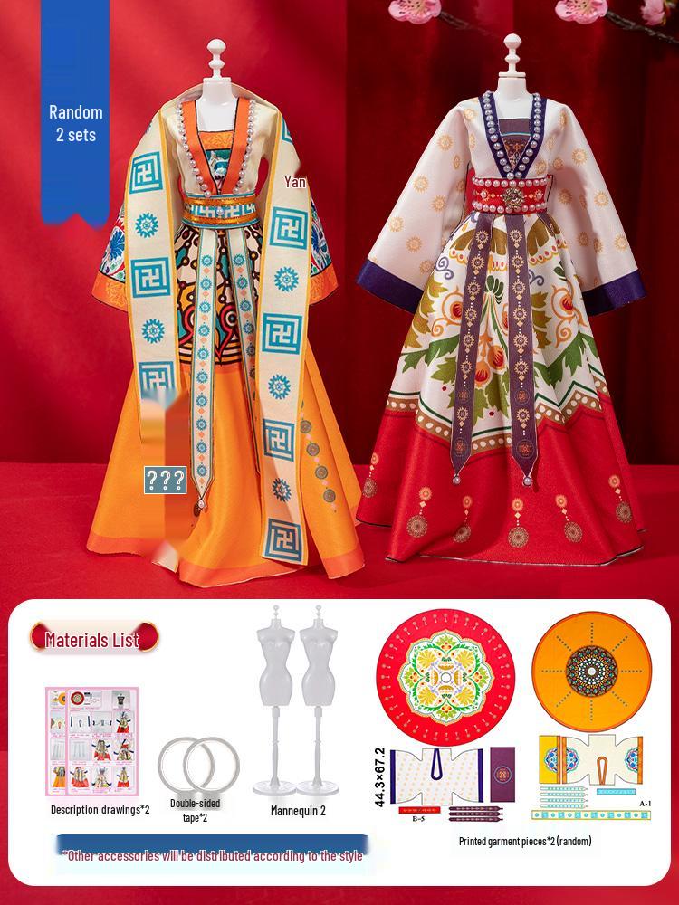 Children's DIY Fashion Design Hanfu Doll Set - Birthday Gift for Girls Ages 6-10, Features 7 Chinese Style Dress-Up Options