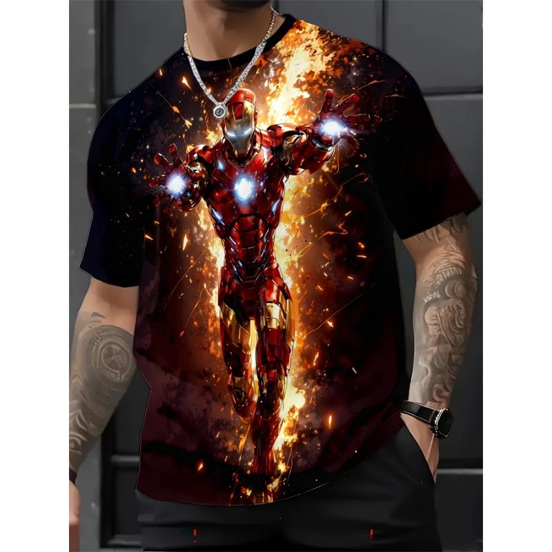 Summer Men's 3D Printed Marvel Avengers League Iron Man T-shirt - Street Round Neck Loose Short Sleeve Adult Sports Shirt