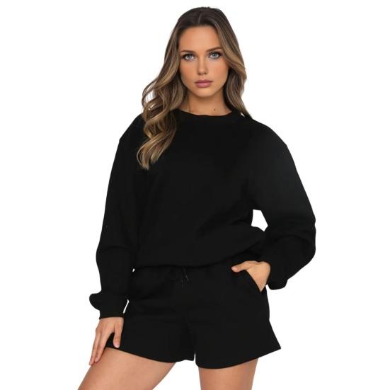 

Жіночі Комплекти з 2 Предметів Оверсайз Повсякденні Домашні Комплекти-Двійки Осінні З Довгим Рукавом Худі Шорти Спортивні Костюми S чорний