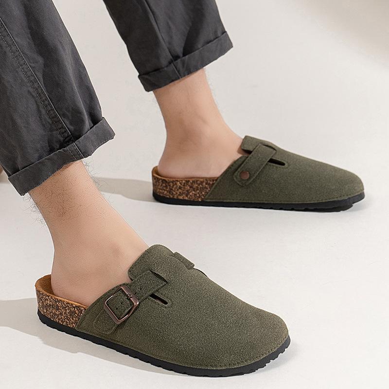 Half slippers 2026 fashionable European and American style  worn outside with toe caps  thick soled men's Birken shoes