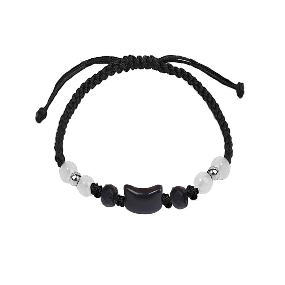 Natural Moonstone Obsidian Bracelets Couple Minimalist Bracelet Handmade Cute Black White Cat Bracelet Party Jewelry Gifts
