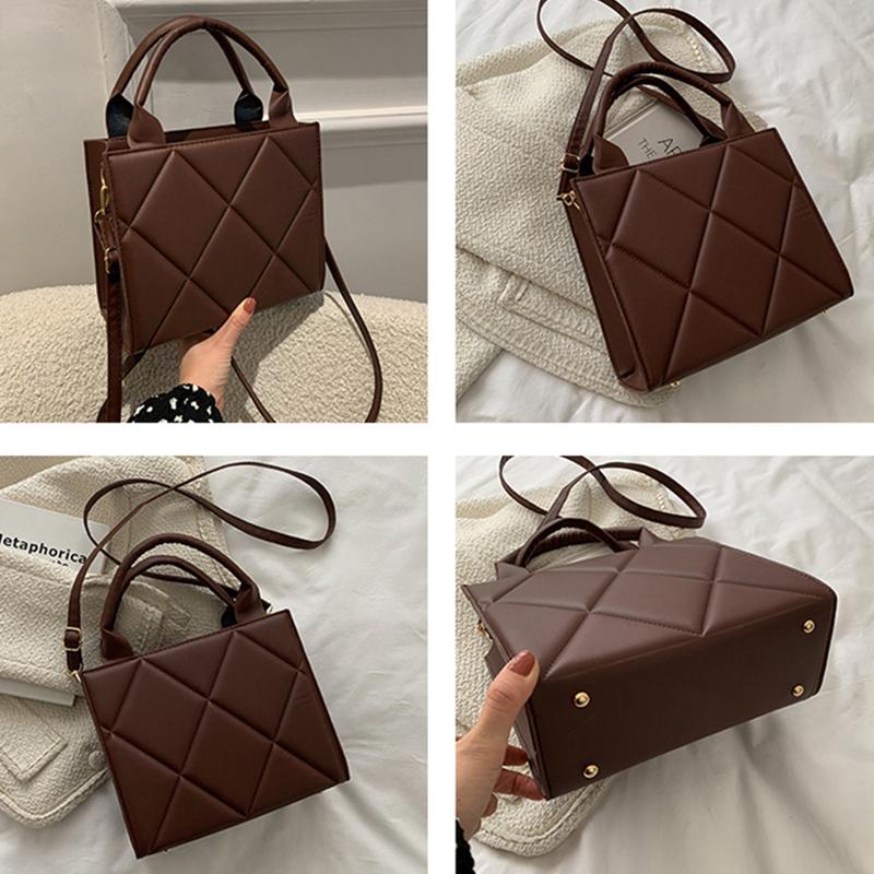 Large Capacity Women's Bag Diamd-shaped Grid Square Leather Shoulder Bag For Women Simple Retro Tote Bag Shopping Bag