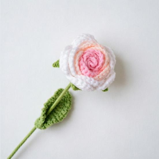 Flor de Crochê de Lã Rosa Artificial Flor que Nunca Murcha Flor Duradoura Design de Textura 3D Floração Romântica para o Dia das Mães