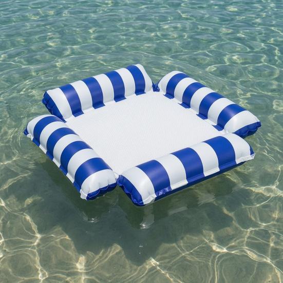 Flotador Inflable para Piscina Rayado 4 Tubos Hamaca de Agua con Malla Silla Lounge Flotante Plegable Esenciales para Fiesta en Piscina de Verano Playa Lago