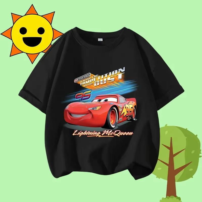 Cartoon Print Racing Car Adventure Childrens Crewneck ShortSleeved Boys Girls Casual Top Unisex and Women Summer TShirt S