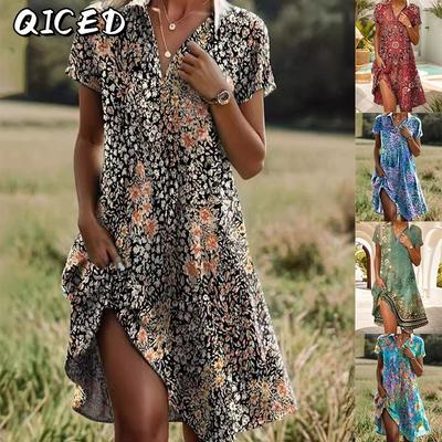 Fashion Summer Spring Short Sleeve V-Neck Casual Dresses