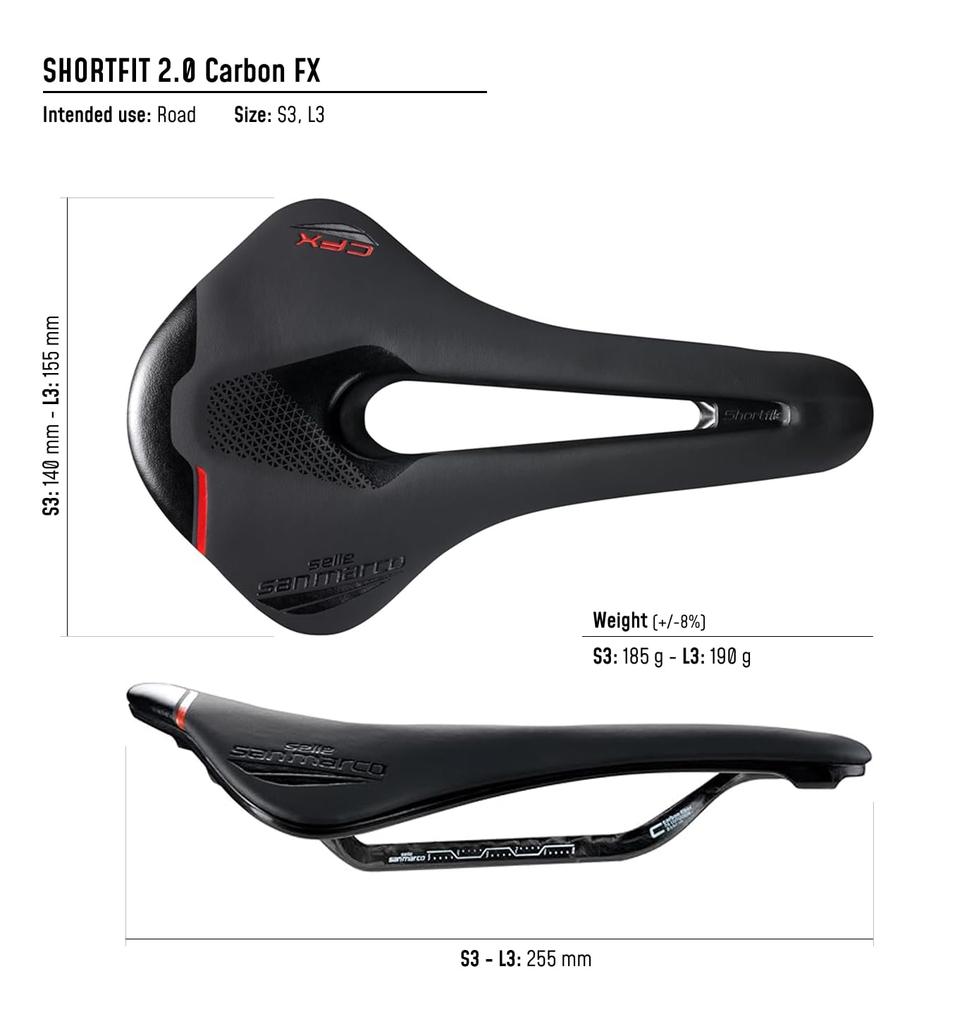 Selle San Marco Bicycle Saddle Short Fit Carbon FX Wide Size WIDE L3 W 155 X L 255 Mm SHORTFIT CarbonFx Wide 287WW401 2.0 / - / 2.0