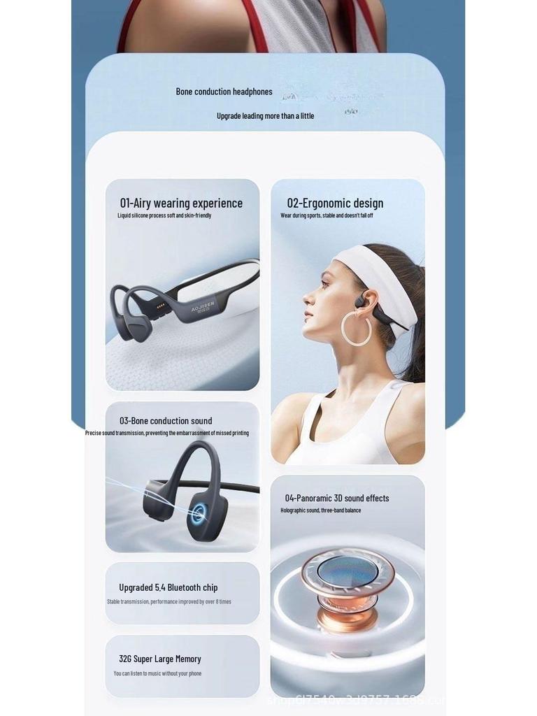 X16 Bone Conduction Bluetooth Headset: Waterproof, Silicone, 32GB Memory, Ideal for Sports & Running
