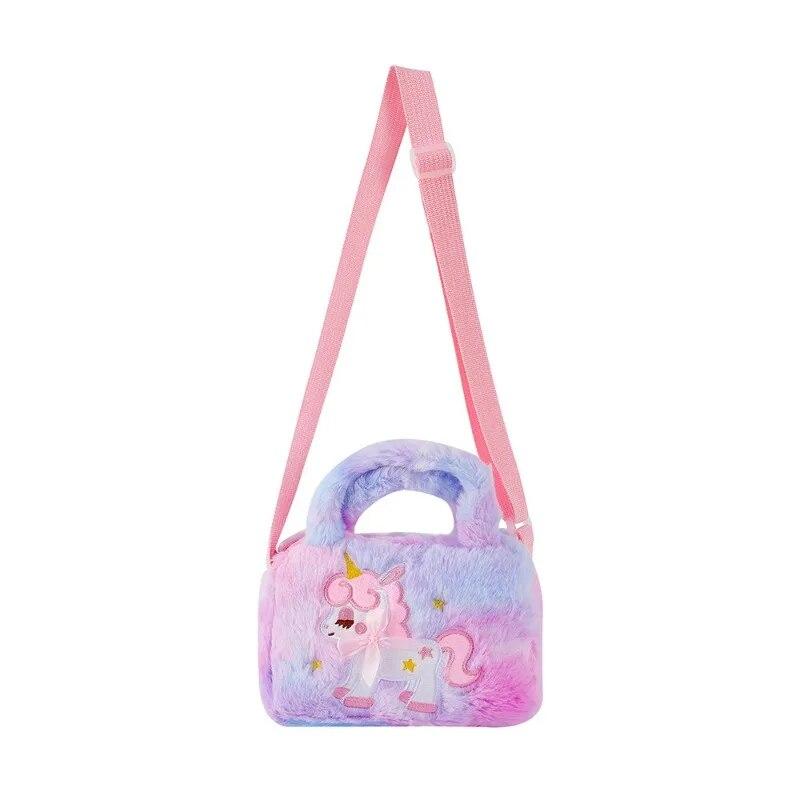 1 Pc Cute Unicorn Messenger Bag for Kids Girl Cartoon Animal Unicorn Crossbody Style Bag for Little Girl Plush Travel Coin Bag