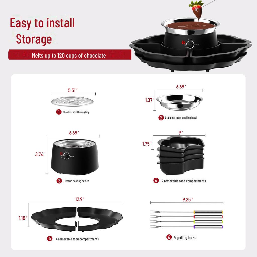 2025 Elektrischer Schmelztiegel für geröstete Marshmallows und Schokolade: Zwei-in-Eins-Käsefondue und Obstteller.