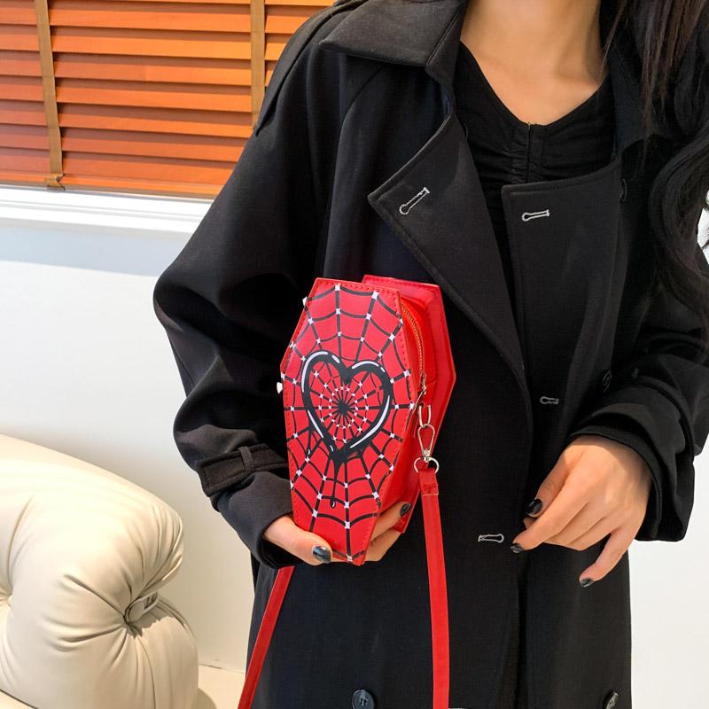 Women Creative Commuting Bag Large Capacity Coffin Shaped Simple Shopping Bag Spider Web Novelty Messenger Bag Trendy Sling Bag