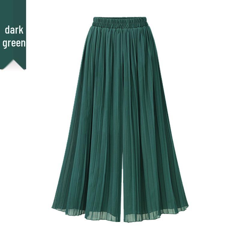 

Женские брюки большого размера в корейском стиле из шифона с широкими штанинами - высокая посадка, плиссированные, длиной до щиколотки, повседневные летние брюки 10XL темно-зеленого