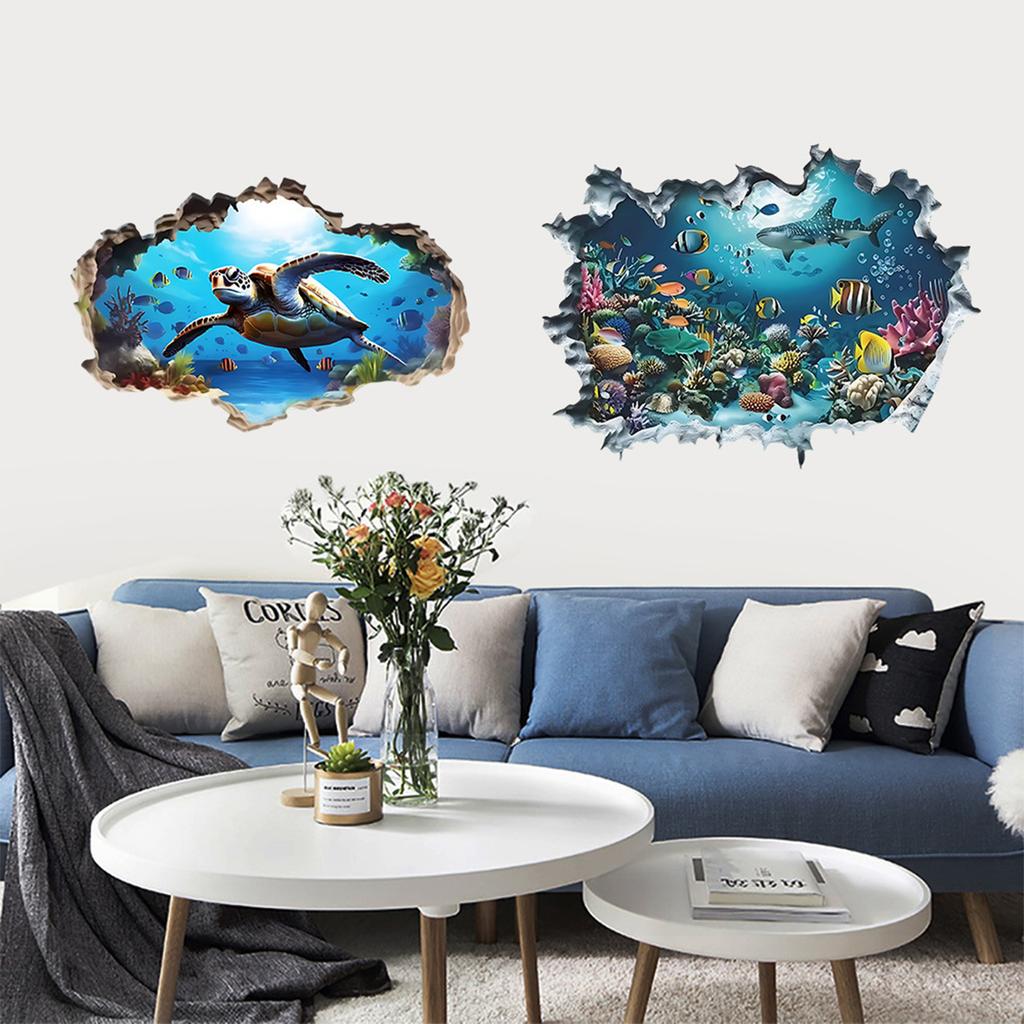 Broken Wall Underwater World Bathroom Sanitary Wall Stickers