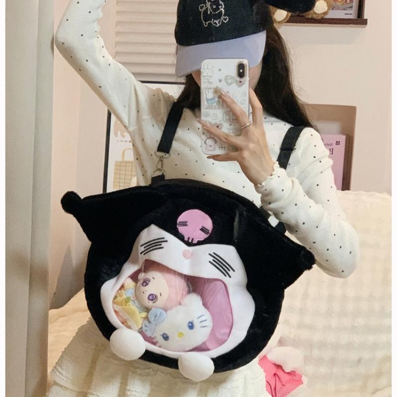 Cute Cartoon Clear Plush Shoulder Bag Large Capacity Versatile Stuffed Doll Tote Purse New Arrival