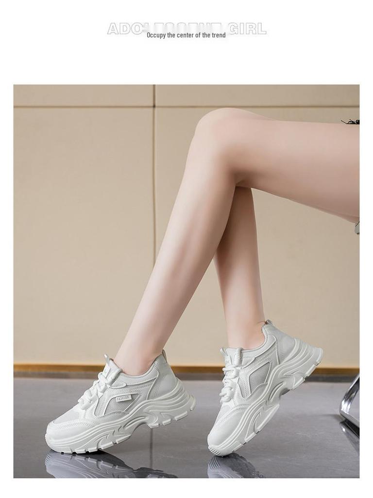 2025 Spring Women's Breathable Mesh Korean Style Thick-Soled Casual Fashion Sneakers