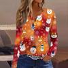 Women's T Shirt Tee Christmas Printed Button Long Sleeve Tunic Daily Weekend Fashion Basic V- Neck Regular Top