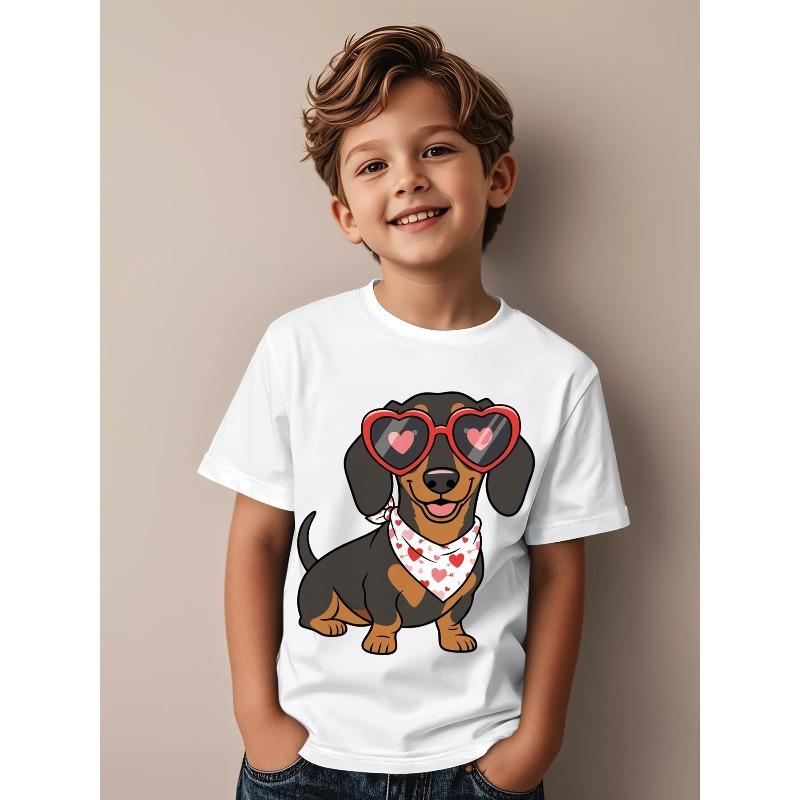 Европейские размеры Такса День Святого Валентина Такса Сосиска Такса Сосиска Любитель Сосисок Серия Футболка с коротким рукавом, Повседневная одежда, Подходит для подарков на День Рождения, 98cm