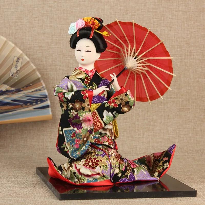 Japanese Kimono Geisha Doll Silk Figure Sitting Posture Style 14inch Japanese Cuisine Decoration Hotel Supplies New Year Gift