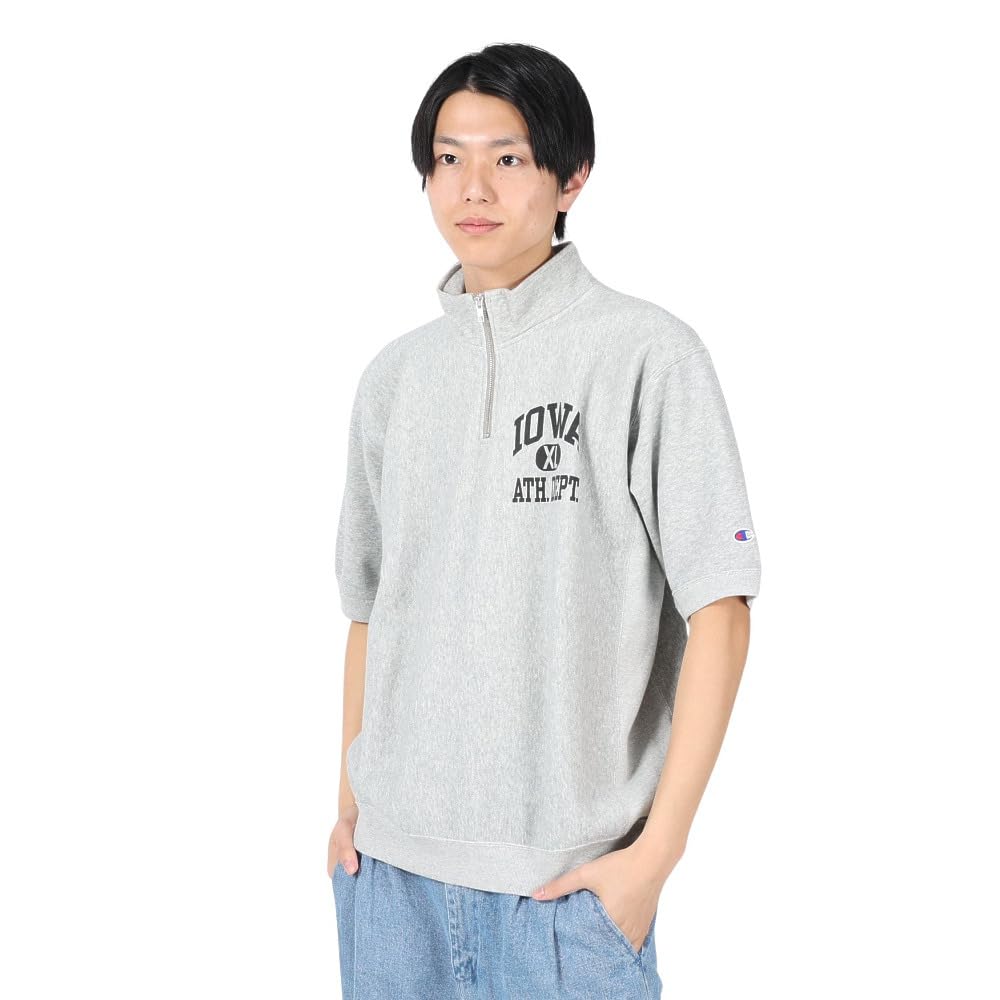 

Champion Short Sleeve 10oz Graphic Reverse Oxford Gray Men s Sweatshirt, 100% Cotton, Fleece, Print, Weave® Half-Sleeve Half-Zip Sweatshirt, C3-Z007,