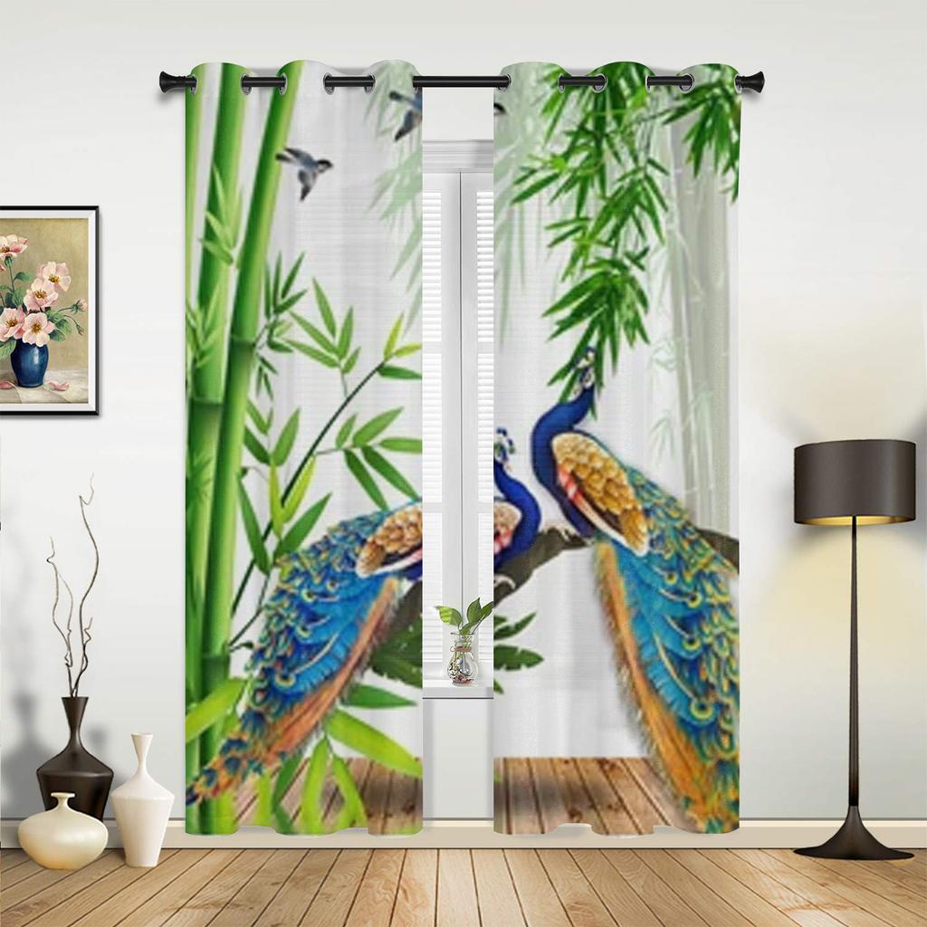 Beautiful Peacock Background Window Curtains For Living Room Luxury Bedroom Decor Drapes Kitchen Window Treatments Curtains
