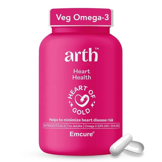 ARTH Omega 3 Supplement (Vegetarian)  | Derived from Algal EPA & DHA|  100% Natural Omega 3 Capsules with EPA 240mg & DHA 160mg | (30 Veg Capsules)